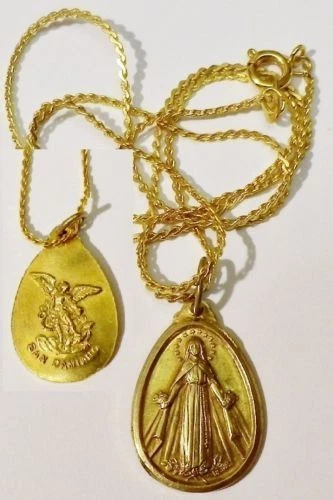 Grand Pendentif Médaille Vierge Marie Couleur Or – Bijou Religieux Vintage – État Parfait
