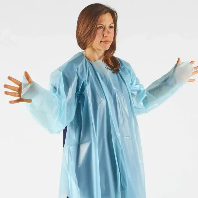 Hand2mind Polyethylene, Level 1, Disposable, Non-Surgical Isolation Gowns, Blue,