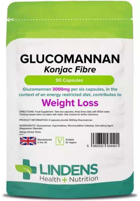 Lindens Glucomannan Konjac Fibre Capsules Pills 500mg Weight Cholesterol