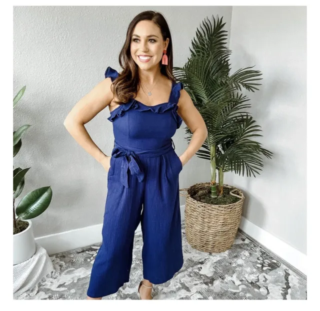 NWT Blu Ivy Marian Wide Leg Jumpsuit in French Navy Size Medium Cotton Brand New