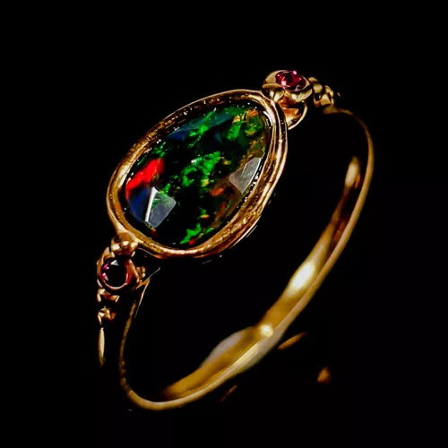 NATURAL GEMSTONE BLACK Opal Ring 925 Sterling Silver Size 9 /R344989 ...