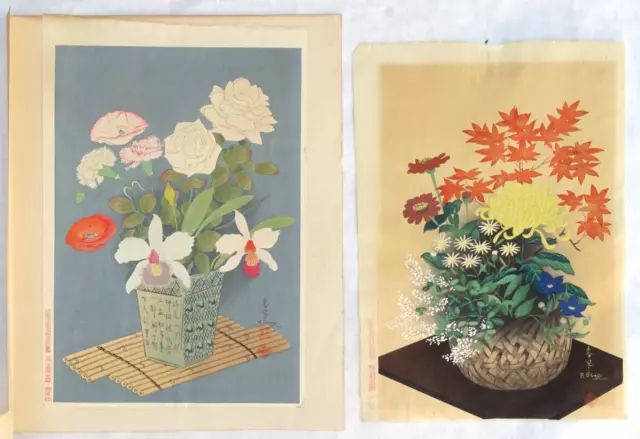 (x2) Bakufu Ohno "Flower Arrangement" Japanese Wood Block Print