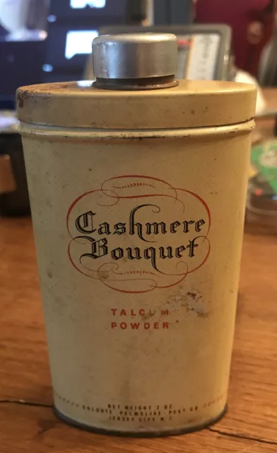 Vintage CASHMERE BOUQUET Talcum Powder  Colgate-Palmolive Art Deco Tin