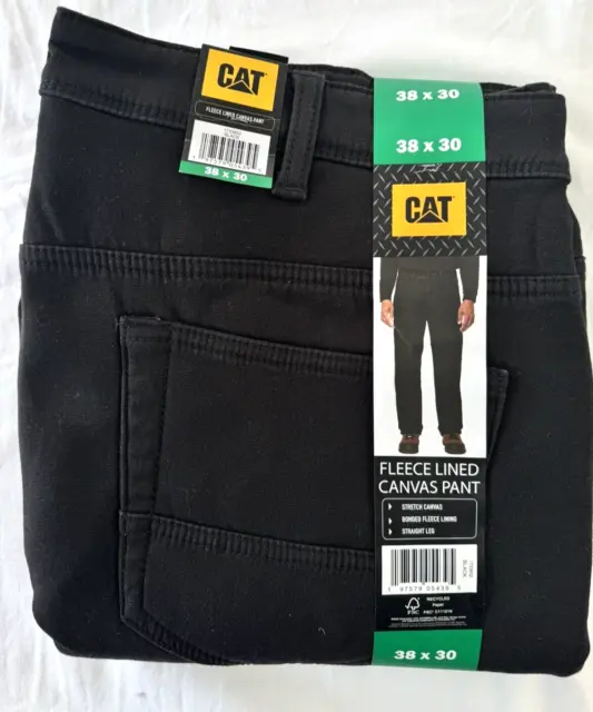 CAT Caterpillar Fleece Lined Black Canvas Work Pants Men's Size 36 x 30