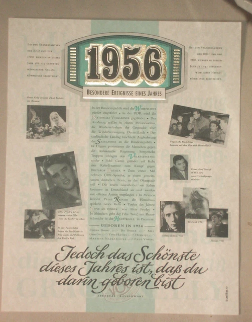 GEBURTSJAHR 1956 URKUNDE*ZAHLENBLATT*JAHRESZAHLENBLATT* EUR 1,00