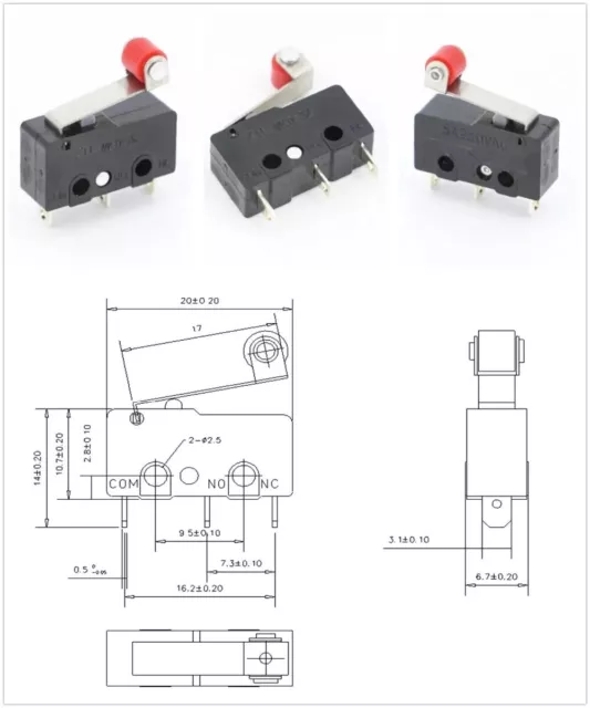 3 x Mini Micro Momentary Limit Push Switch Roller Lever Arm SPDT 250VAC 5A 3-Pin