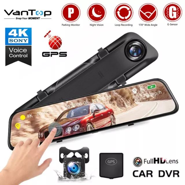 VanTop 12" 4K GPS Car DVR Mirror Dash Cam Rear View Mirror Camera Night Vision