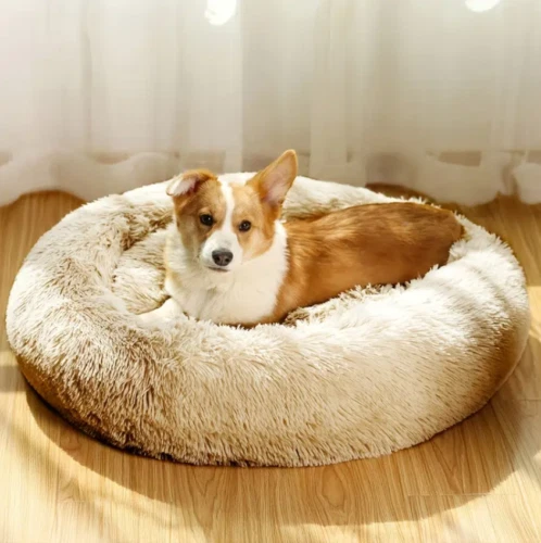 Premium Donut Plush Pet Dog Cat Bed Fluffy Soft Warm Calming Bed Sleeping Nest 3