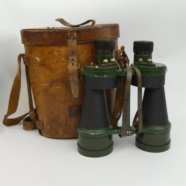 World War Ii Prismatic No. 5 Pair Of Leather Cased Binoculars In G.w.o.