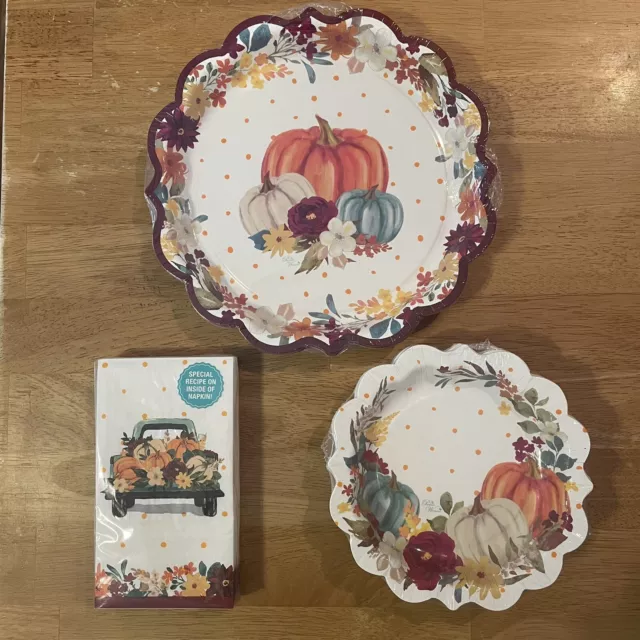 Lot of 3-The Pioneer Woman Fall Thanksgiving Paper Dinner Dessert Plates Napkins