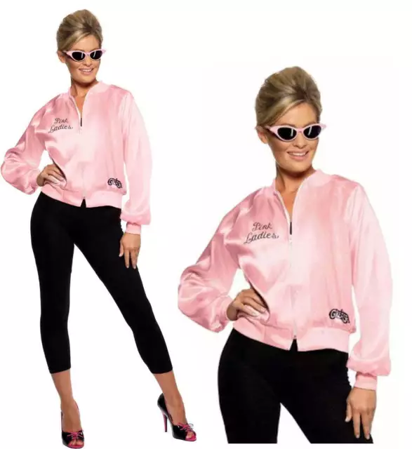 Pink Ladies Jacket Fancy Dress Official Grease Film Costume 1950s 50s Womens Lad