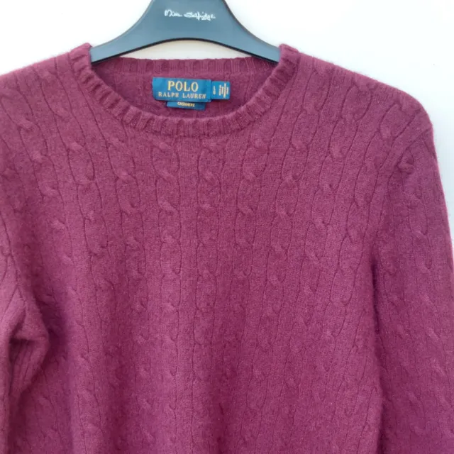 Polo Ralph Lauren 100% Cashmere Jumper Sweater Top Maroon Women's UK 10-12 Crew