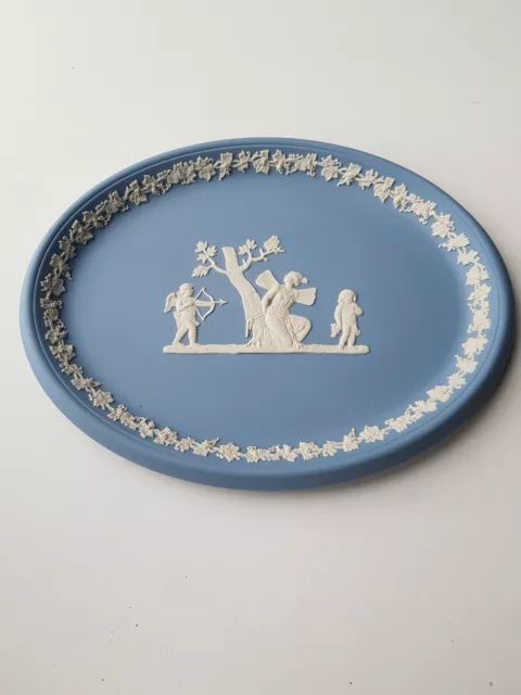 Rare Vintage 1971 Wedgwood Pottery Blue & White Jasper Ware OVAL dish/plate !