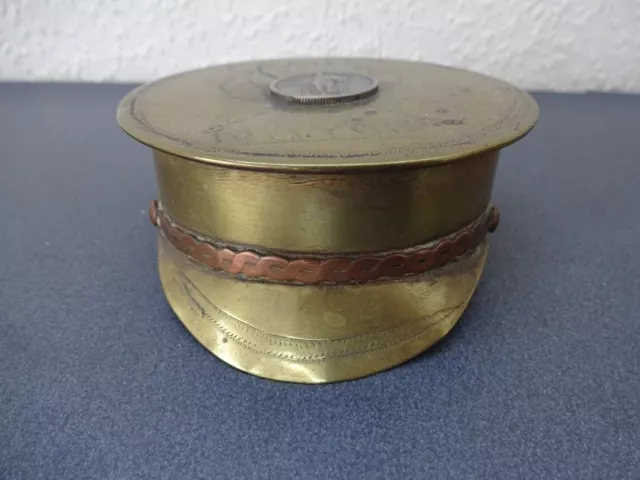 WW1 Trench Art Officers Peaked Cap Snuff / Tobacco Box