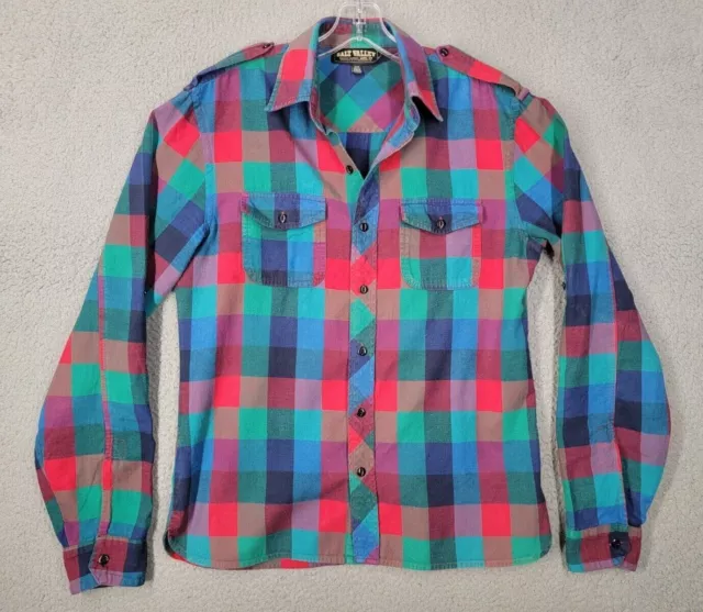 Salt Valley shirt Small Mens Plaid Flannel Button Down Long Sleeve Roll Tab