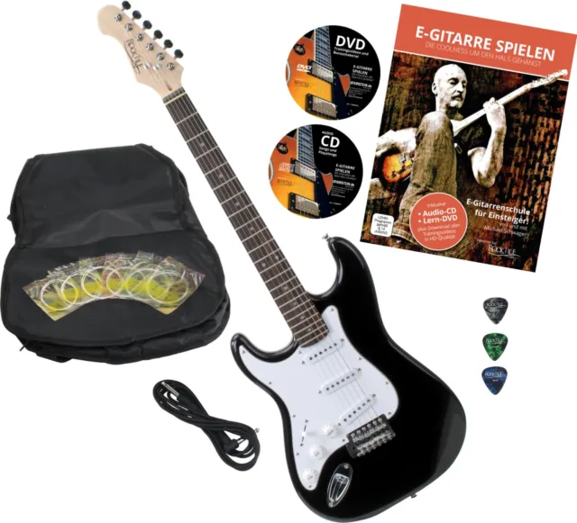 E-Gitarre Elektrische Gitarre Linkshänder Schwarz Zubehör Gigbag Tasche Plec Set