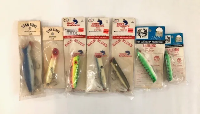 VINTAGE FISHING LURES Stan Gibbs - Atom - Gag's Grabbers New Old Stock Lot  of 7 $150.00 - PicClick