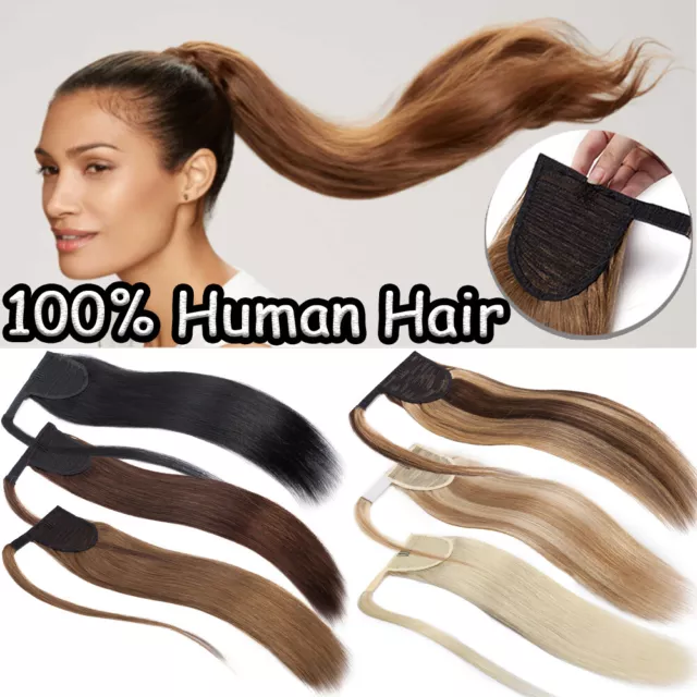 100% Human Hair Pony Tail Extensions Clip In Real Remy Hair Natural Wrap Around