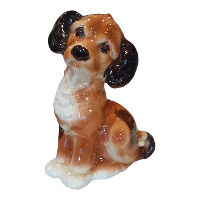 Vtg Royal Copley Dog Puppy Figurine Large Brown Black 9 in Beagle Hound Puppy