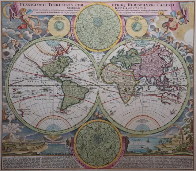 Planiglobii Terrestris... - Homann 1720 - Weltkarte / Himmelskarte - Original
