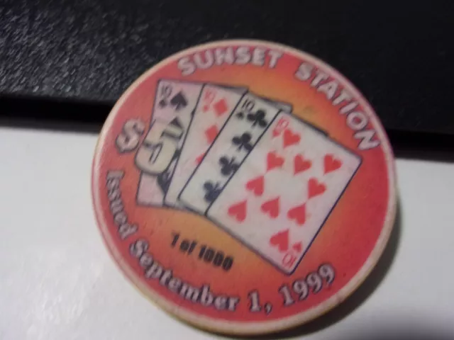 SUNSET STATION CASINO $5 hotel casino gaming poker chip (LTD 1000) Henderson, NV