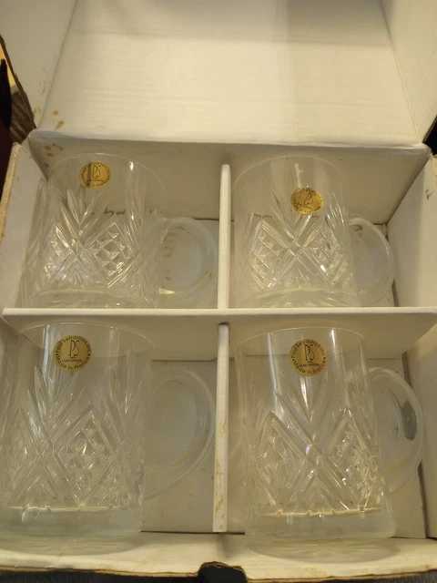 Paul Sebastian NIOB Vntg Crystal Coffee Mugs, Set Of 4, 24% Lead Crystal, France