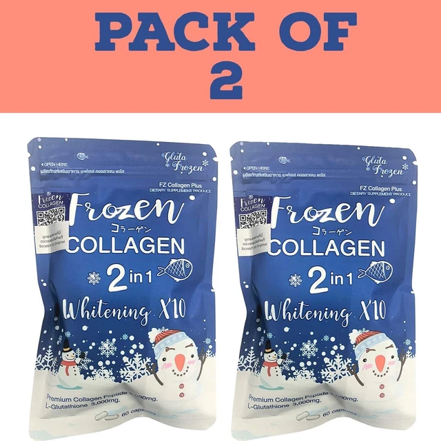 2X Gluta Frozen Collagen, 2 in 1 Whitening X10 with L-Glutathione 120 capsules