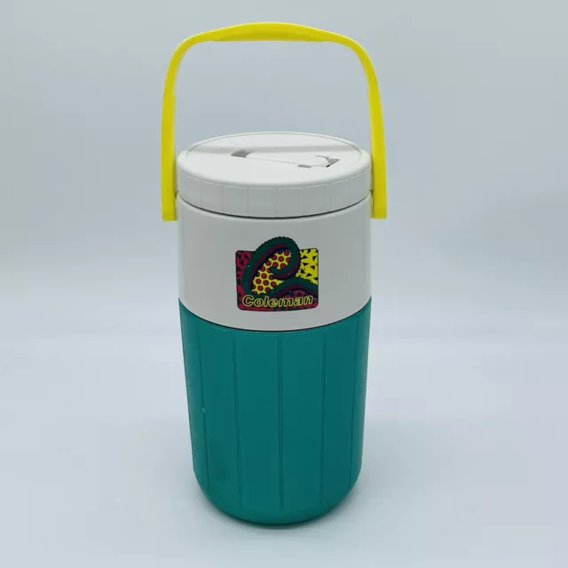 Vintage 90s Coleman Water Jug 1 Gallon Spout Colorful Teal Green White Yellow