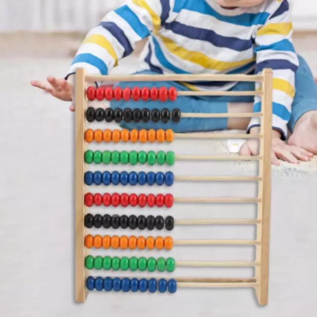 Wooden Colorful Beads Abacus Frame 10 Row Counting Frame for Homeschool Gift