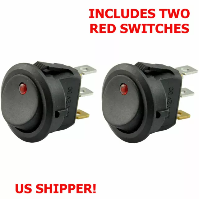 2 Pack 6A 250V 10A 125V Spst On/Off 2 Position Red Mini Round Rocker Switch 12V