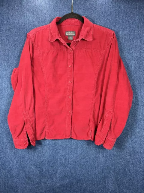 Woolrich Shirt Womens Petite Large Red Thin Wale Corduroy Long Sleeve Button Up