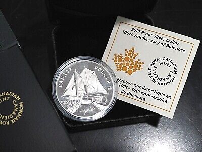 2021 PROOF SILVER DOLLAR COIN 100TH ANNIVERSARY OF BLUENOSE w/ OGP + CoA
