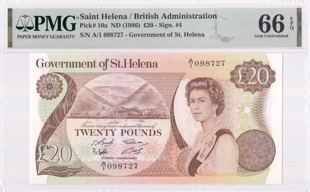 1986 Government Of St. Helena Qeii 20 Pounds "A/1" (( Pmg 66 Epq ))