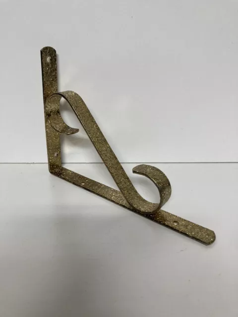 Vintage Shelf Bracket Ornate Gold Tone Scroll Texture Hammered Metal Wall Mount