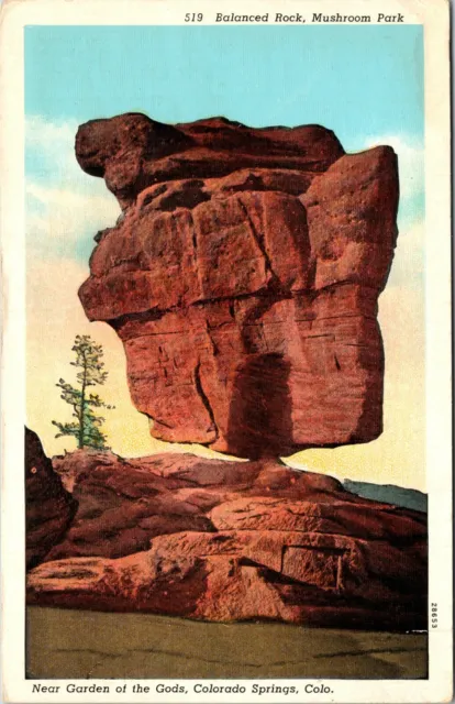 Balanced Rock Mushroom Park Garden of the Gods Colorado Vintage Postcard 