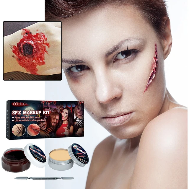 Kit trucco SFX con set cera raschietto a doppia estremità per feste a tema divertenti -de