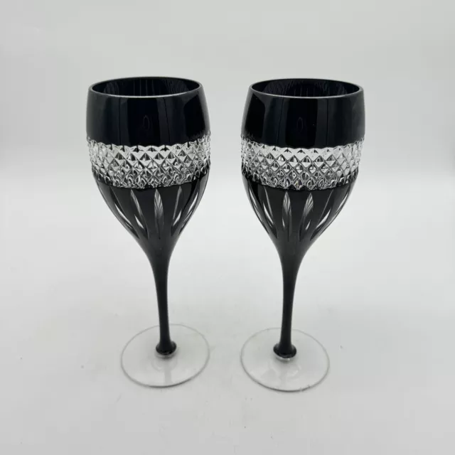 One Rare Ajka Black Onyx Cut To Clear Crystal Wine Glasses