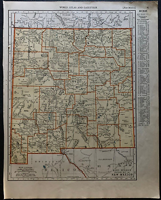1938 Collier's World Atlas & Gazetteer - 11 x 14 Map of New Mexico & New York