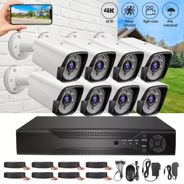 Wired Security Camera System Outdoor Home CCTV 8CH 1080P HD DVR Kit Night Vision