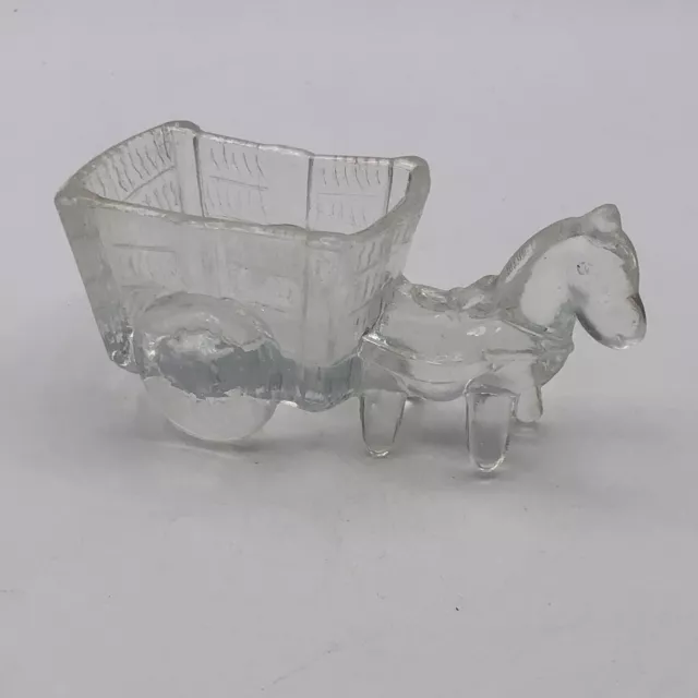 Pressed Clear Glass Donkey and Cart Trinket Dish