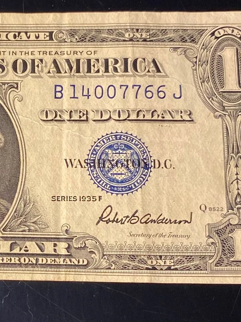 1935 Series F One Dollar Blue Seal Note Silver Certificate Old US Bill $1 Money