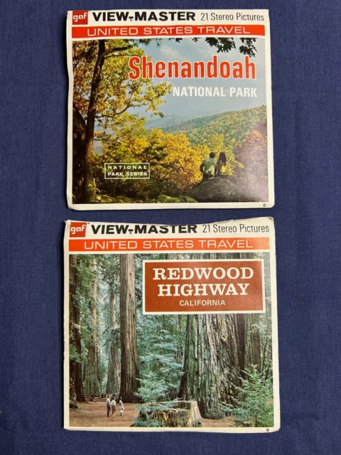 2 GAF Redwood Highway & Shenandoah Nat. Park View-Master 3D Reels, 3 Reel Sets