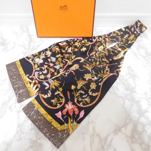Hermes Ascot Tie Scarf PIERRES d'ORIENT et d'OCCIDENT 100% Silk Black w/Box