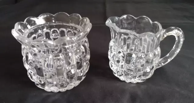 Eapg Bryce Higbee Cut Log Clear Glass Creamer & Sugar Bowl (No Lid)