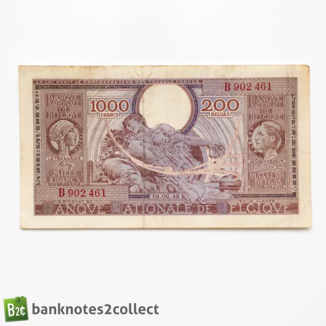 BELGIUM: 1 x 100 Francs/200 Belgas Belgian Banknote. Dated 01.02.43.