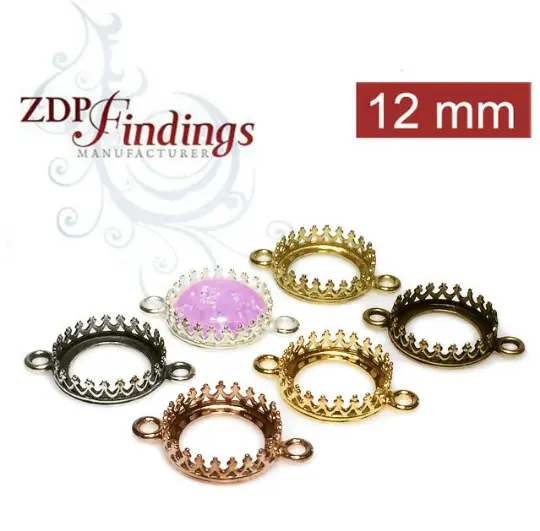 ZDP USA (6pcs ) Round 12mm ,2 Loops, Quality Solid Brass Bezel Cup Fit Swa 1122