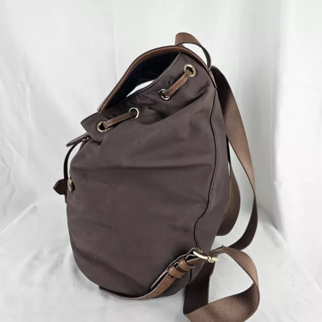 Cole Haan Magnolia Backpack Brown Leather / Nylon Flap Top Drawstring Side Zip 2