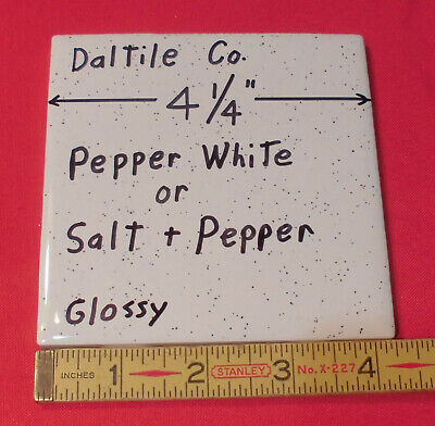 Vintage Salt Pepper Ceramic Tile 4 in White Black Speckled Dots Specs Mosaic