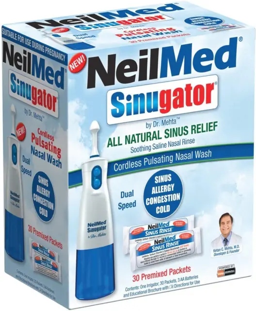 NeilMed Sinugator Cordless Pulsating Nasal Wash, 30 Count Pack of 1