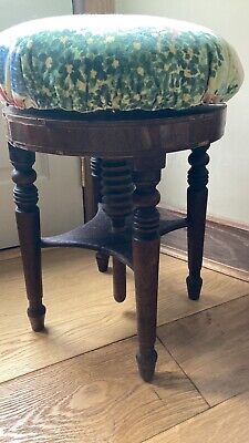 Adjustable Antique Piano Stool With New Zoffany Velvet Upholstery 3